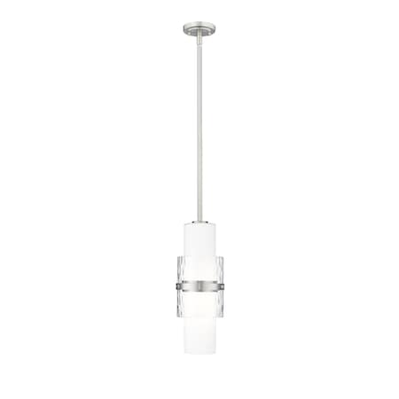 Z-Lite Cayden Pendant, 1-Light, 6.5 In.W x 16.75 In.H, Brushed Nickel/Clear + Etched Opal 1946P-ROD-BN